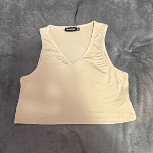 Neutral Beige Sleeveless Crop Top